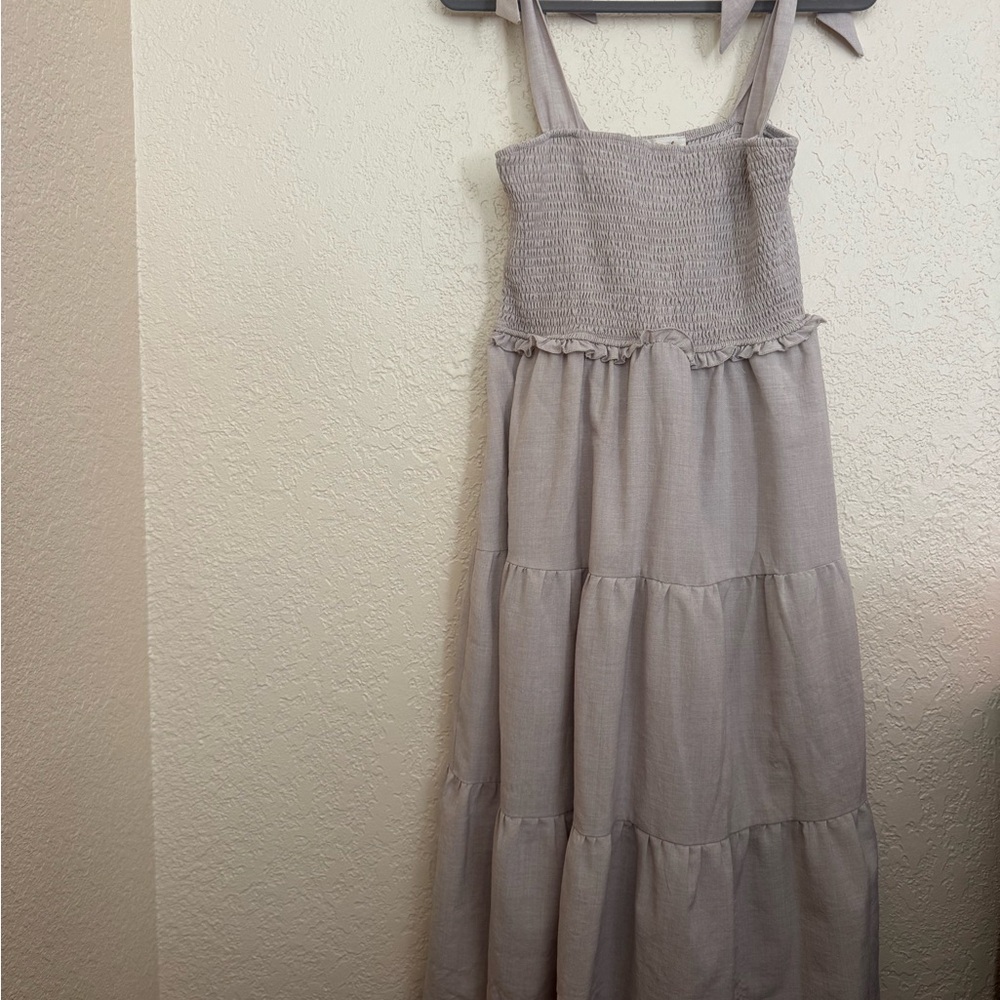 Listicle Light Taupe Smocked Tiered Maxi Dress